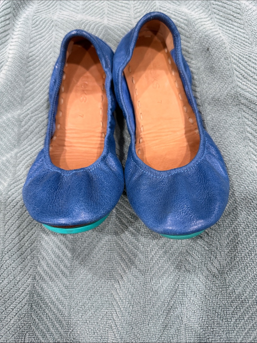 Tieks Blue Leather Ballet Flats with Teal Soles